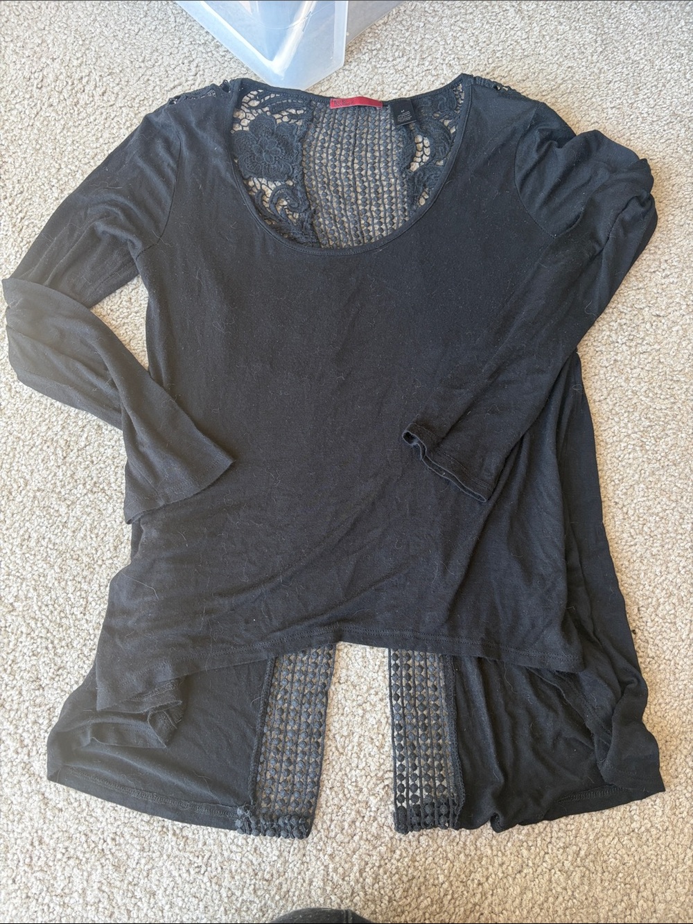 BKE Black Long Sleeve Top with Crochet Back Detail